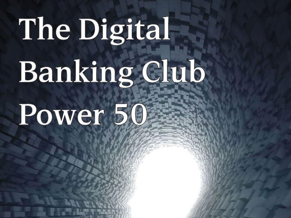 The Digital Banking Club Power 50 words on a tunnel in the shape of a human face