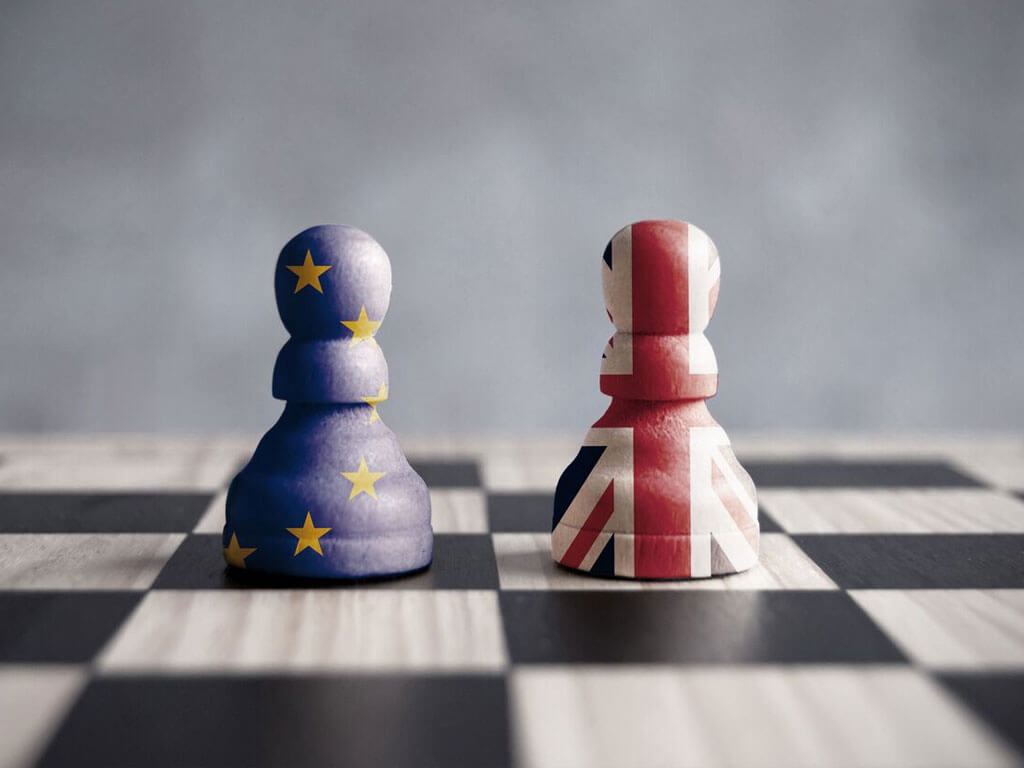 Two chest pieces painted with the Euro and British flags