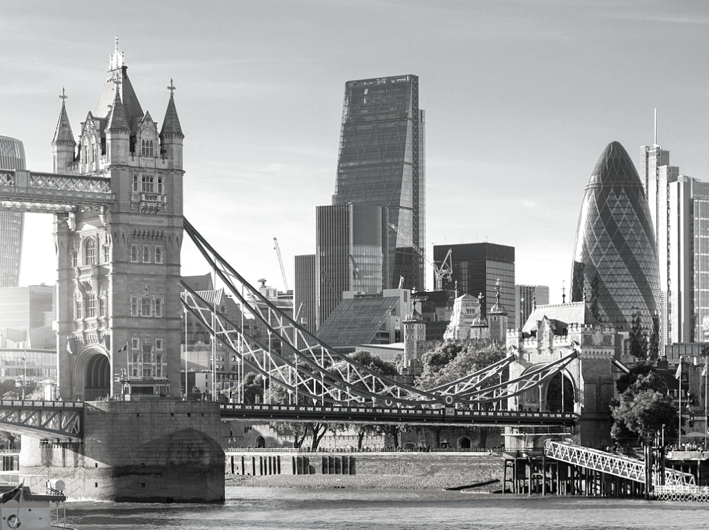 View of Tower Bridge and city of London